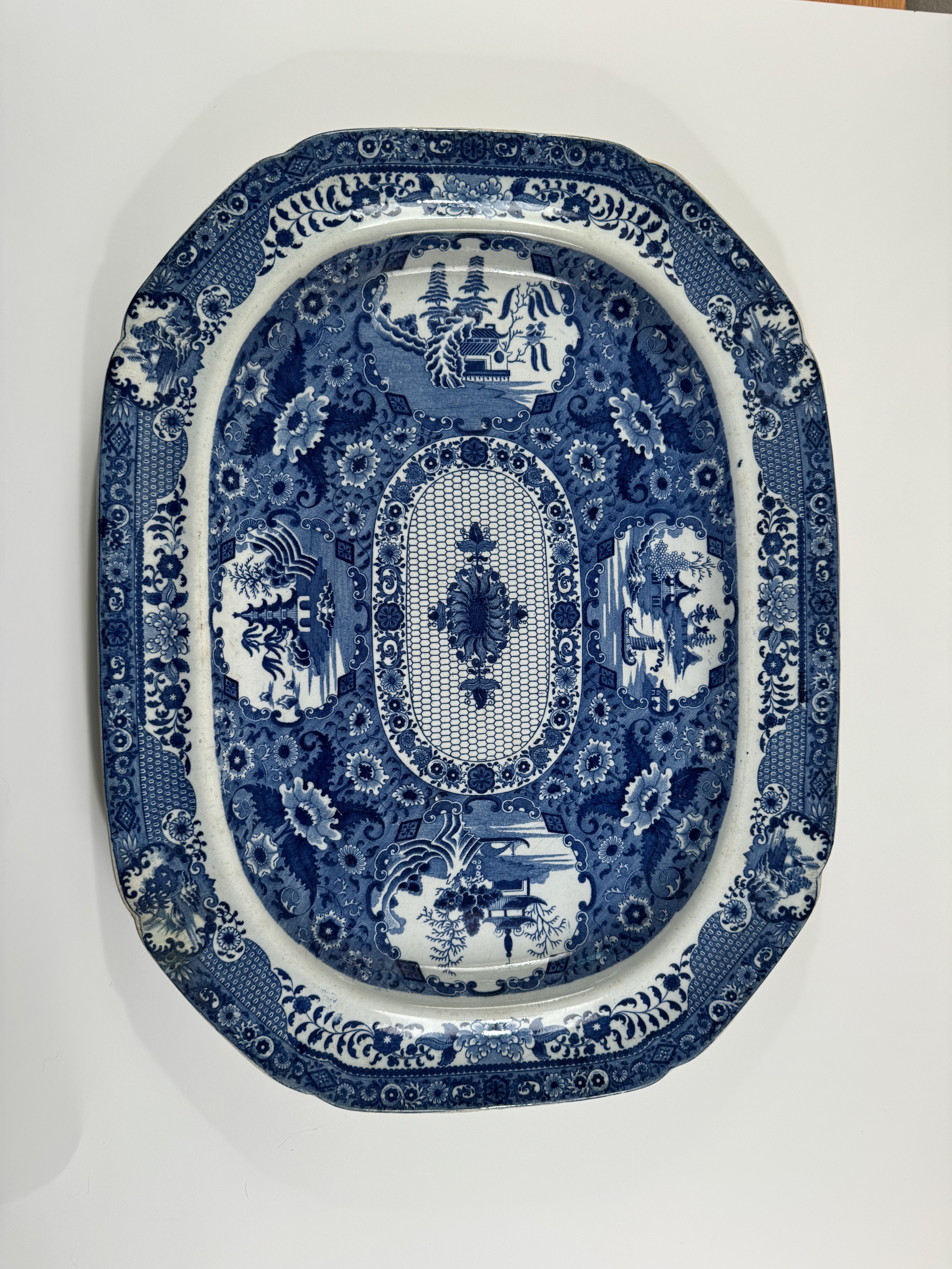 Spode Blue and White Transfer-Printed Meat Platter — "Caramanian" Series